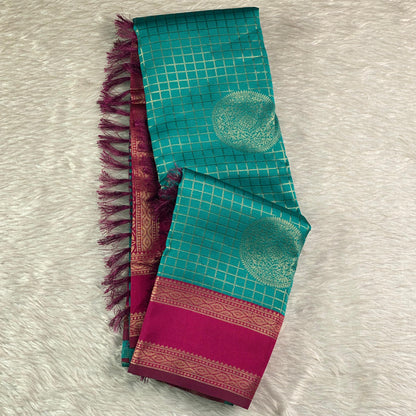Thrithya Gaddu Silk Checks Saree Pastel Blue