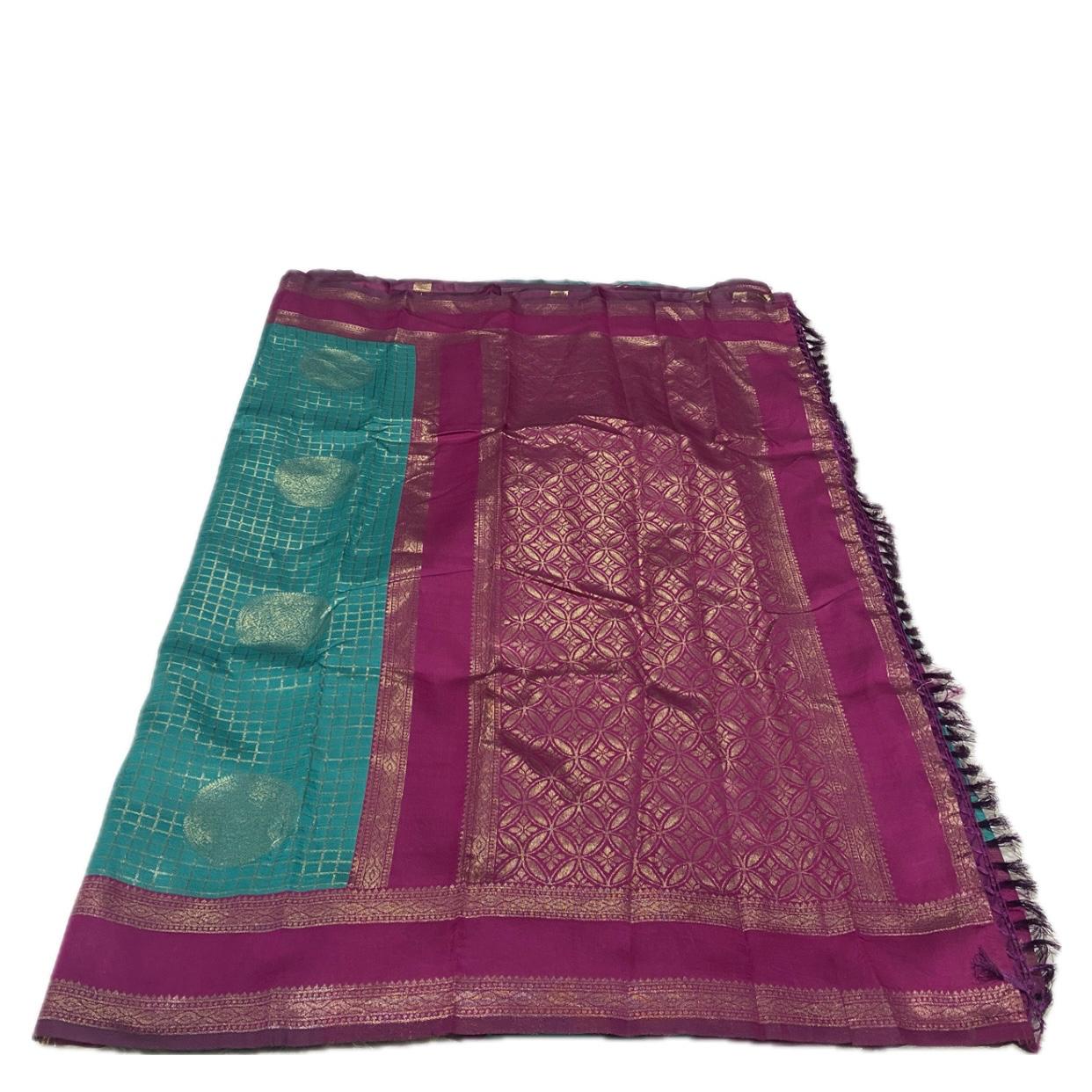 Thrithya Gaddu Silk Checks Saree Pastel Blue