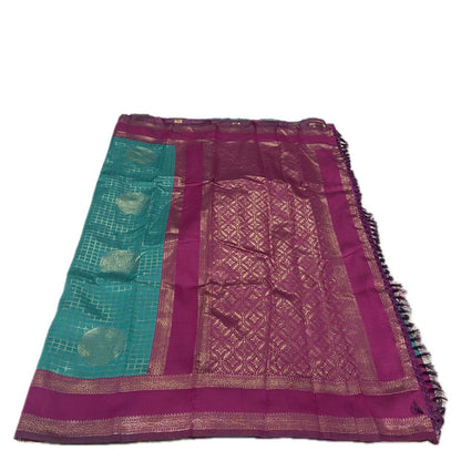 Thrithya Gaddu Silk Checks Saree Pastel Blue
