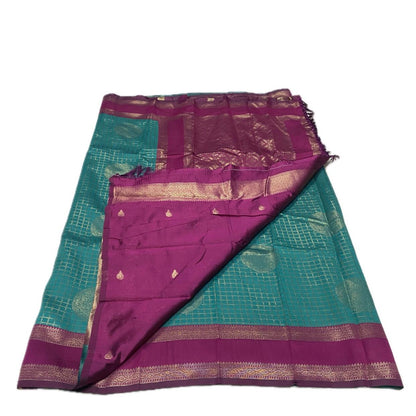 Thrithya Gaddu Silk Checks Saree Pastel Blue