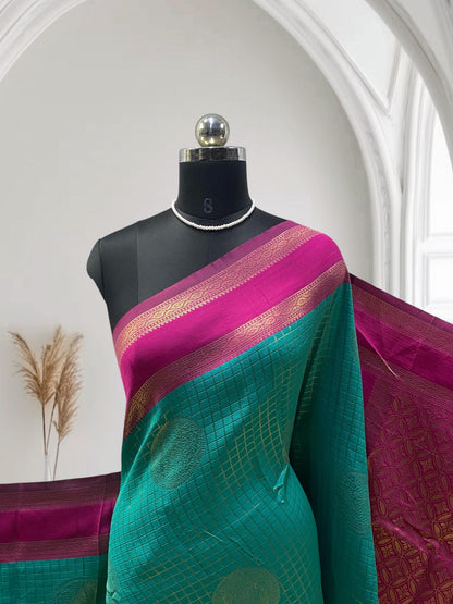 Thrithya Gaddu Silk Checks Saree Pastel Blue