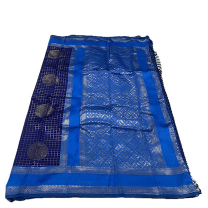 Thrithya Gaddu Silk Checks Saree Navy Blue