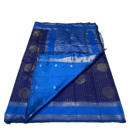 Thrithya Gaddu Silk Checks Saree Navy Blue