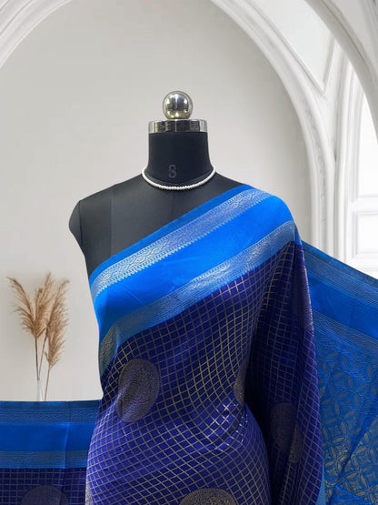 Thrithya Gaddu Silk Checks Saree Navy Blue