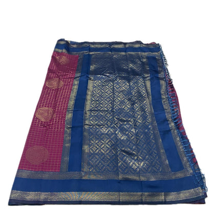 Thrithya Gaddu Silk Checks Saree Pink