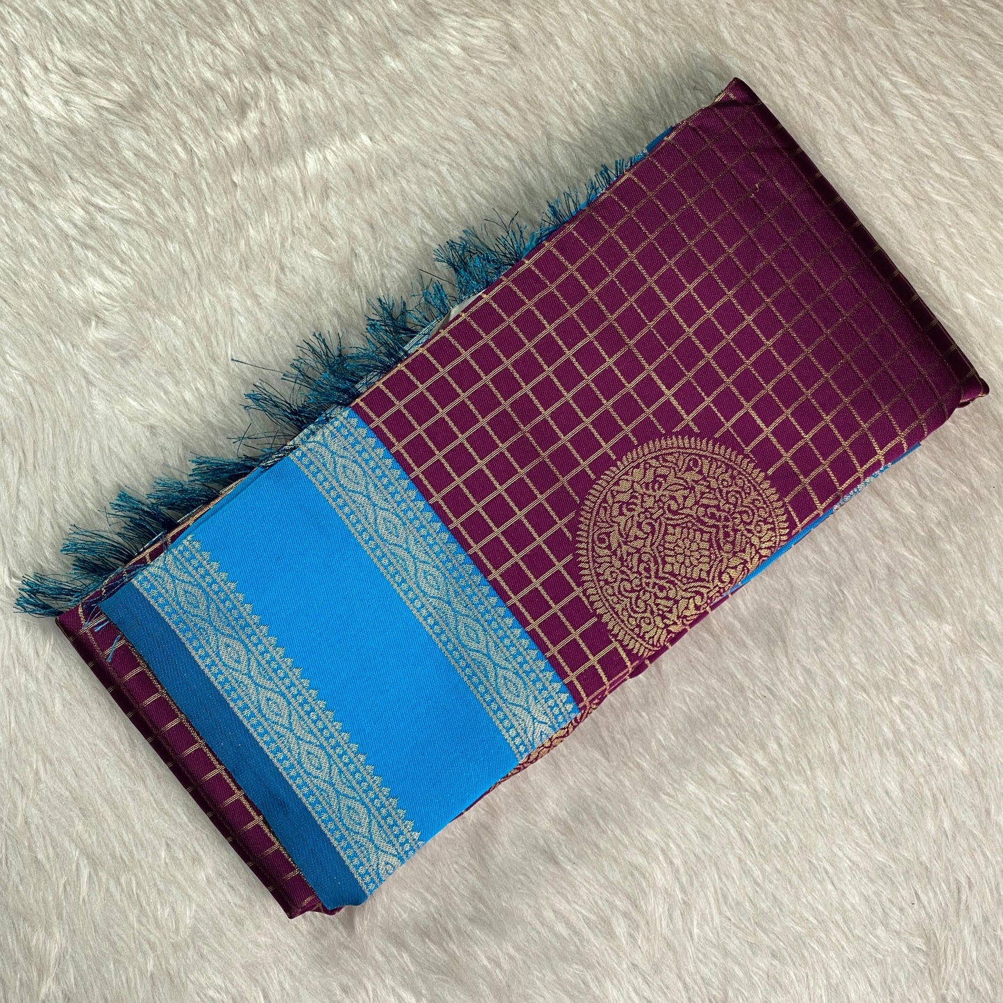 Thrithya Gaddu Silk Checks Saree Purple