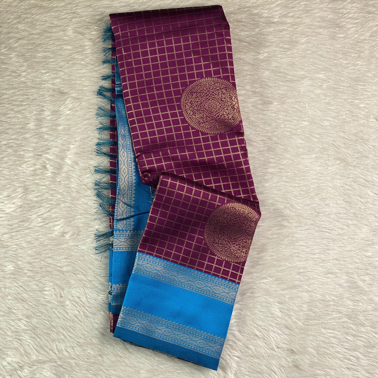 Thrithya Gaddu Silk Checks Saree Purple