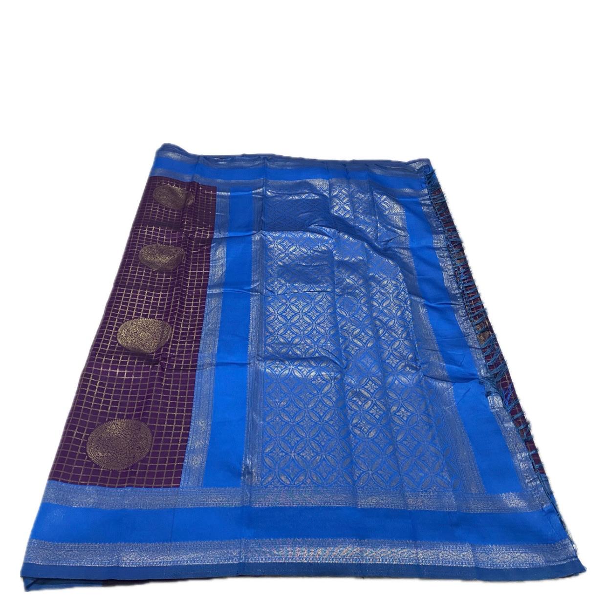 Thrithya Gaddu Silk Checks Saree Purple