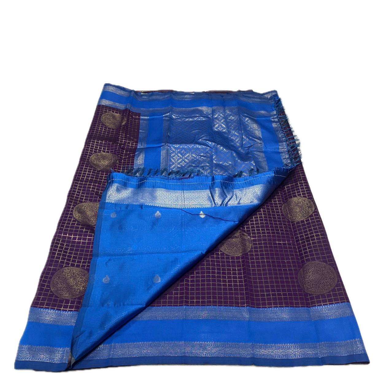 Thrithya Gaddu Silk Checks Saree Purple