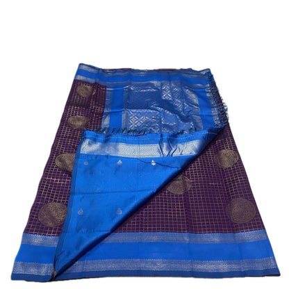 Thrithya Gaddu Silk Checks Saree Purple