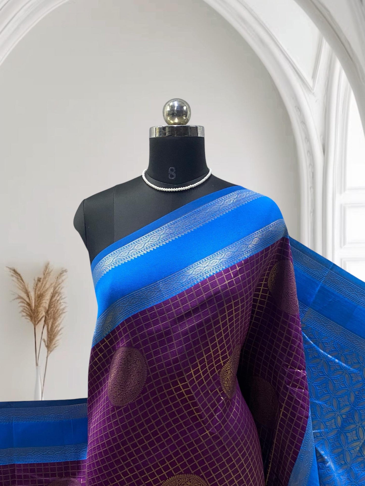 Thrithya Gaddu Silk Checks Saree Purple