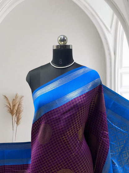 Thrithya Gaddu Silk Checks Saree Purple