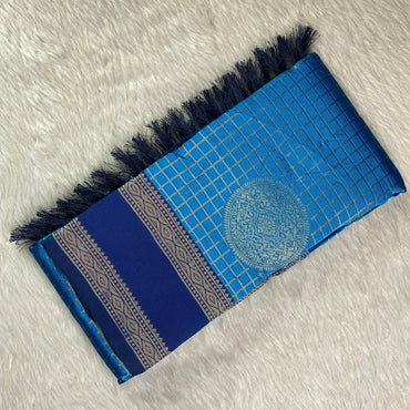 Thrithya Gaddu Silk Checks Saree Blue