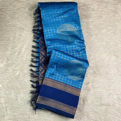 Thrithya Gaddu Silk Checks Saree Blue