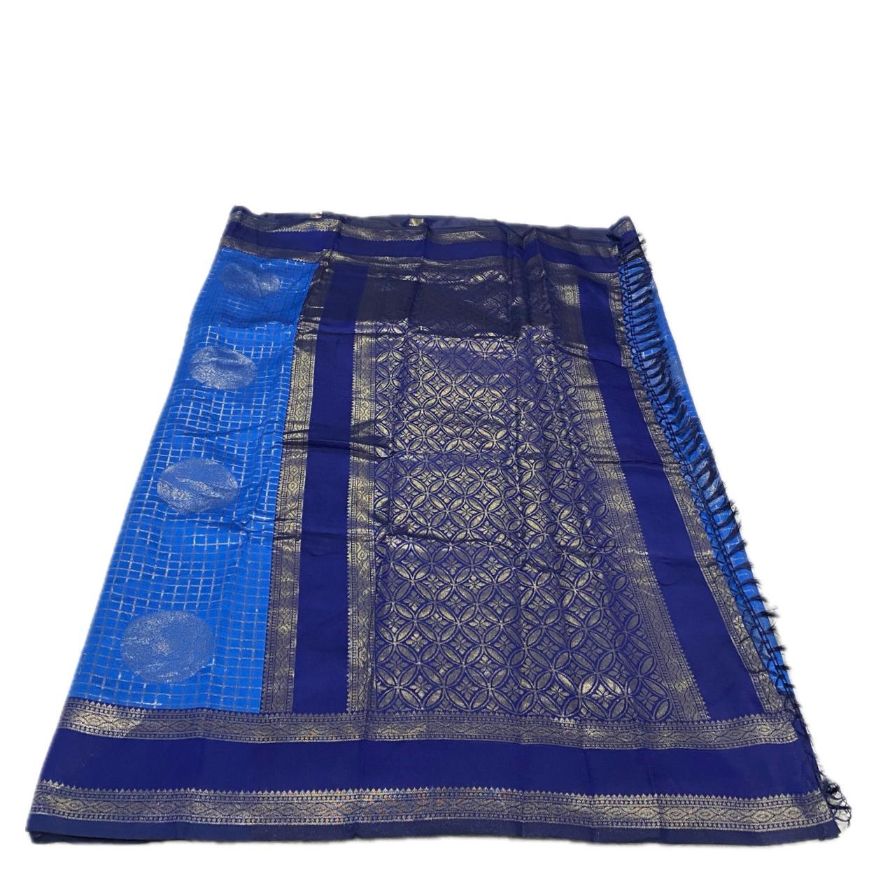 Thrithya Gaddu Silk Checks Saree Blue