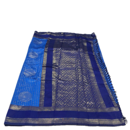 Thrithya Gaddu Silk Checks Saree Blue