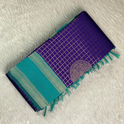 Thrithya Gaddu Silk Checks Saree Violet