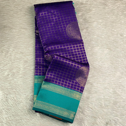 Thrithya Gaddu Silk Checks Saree Violet