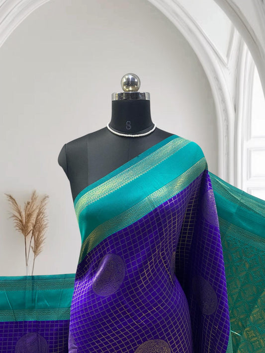 Thrithya Gaddu Silk Checks Saree Violet