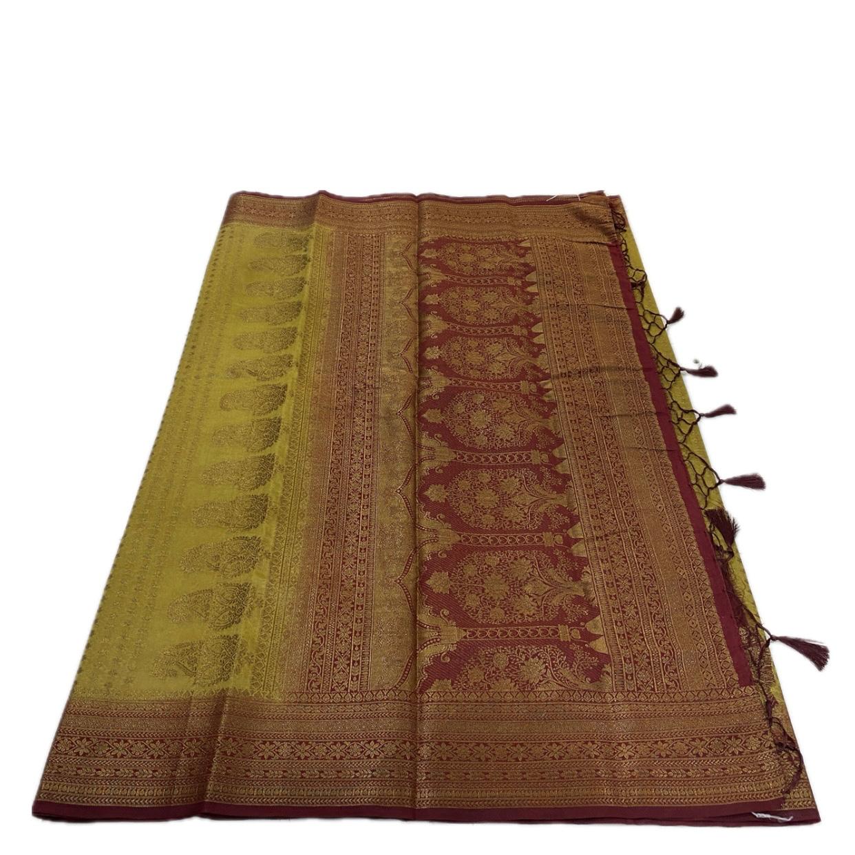 Sheena Olive Green Georgette Saree with Zari Butta & Contrast Border