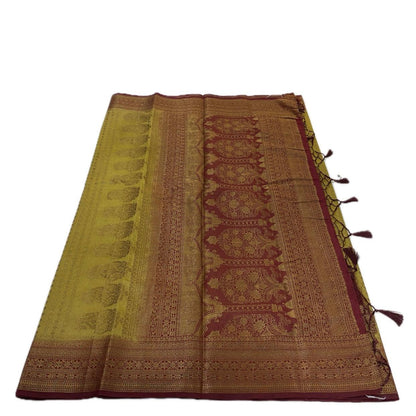 Sheena Olive Green Georgette Saree with Zari Butta & Contrast Border