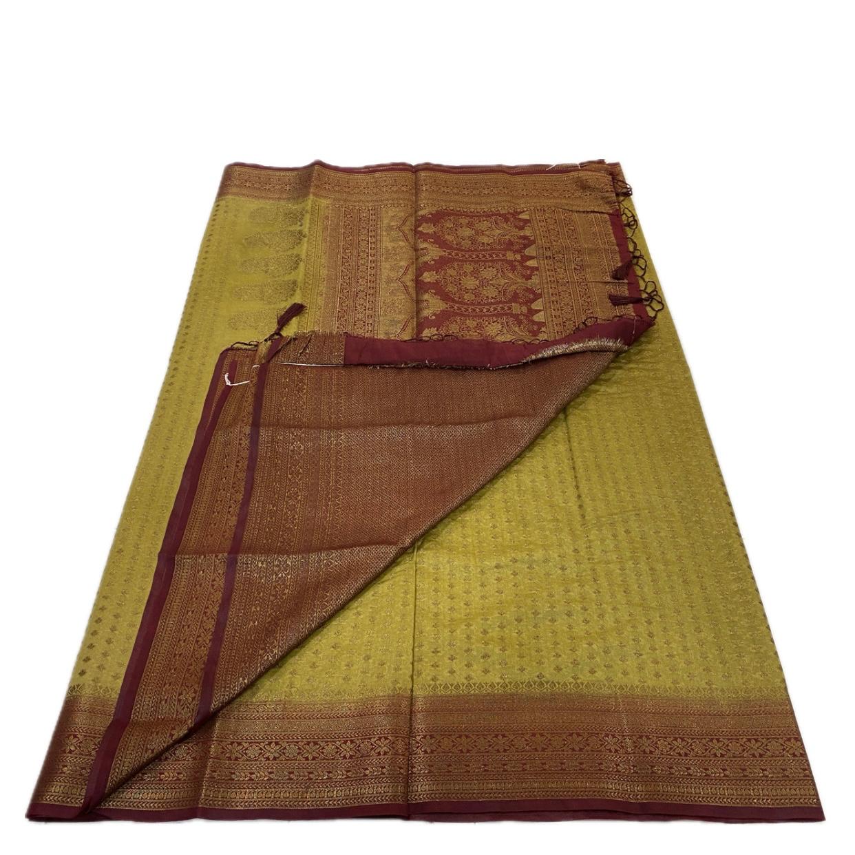 Sheena Olive Green Georgette Saree with Zari Butta & Contrast Border