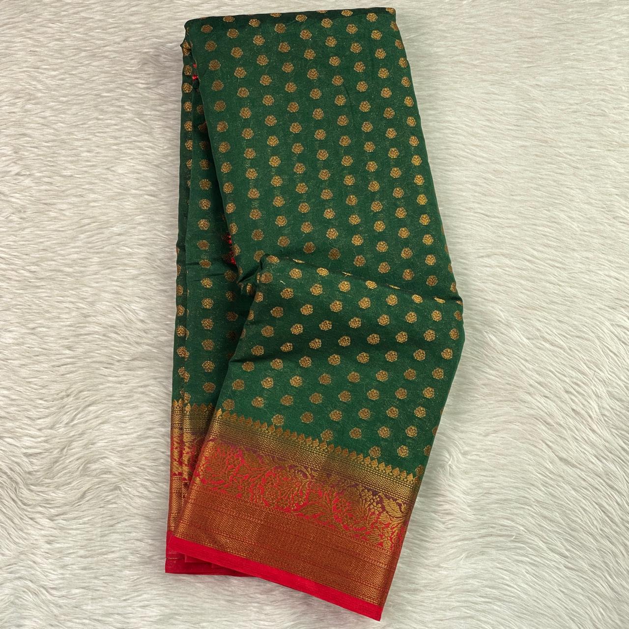 Aami Green Georgette Banarasi Butta Saree with Contrast Border