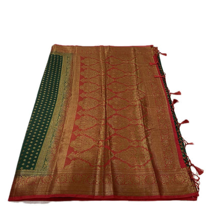 Aami Green Georgette Banarasi Butta Saree with Contrast Border