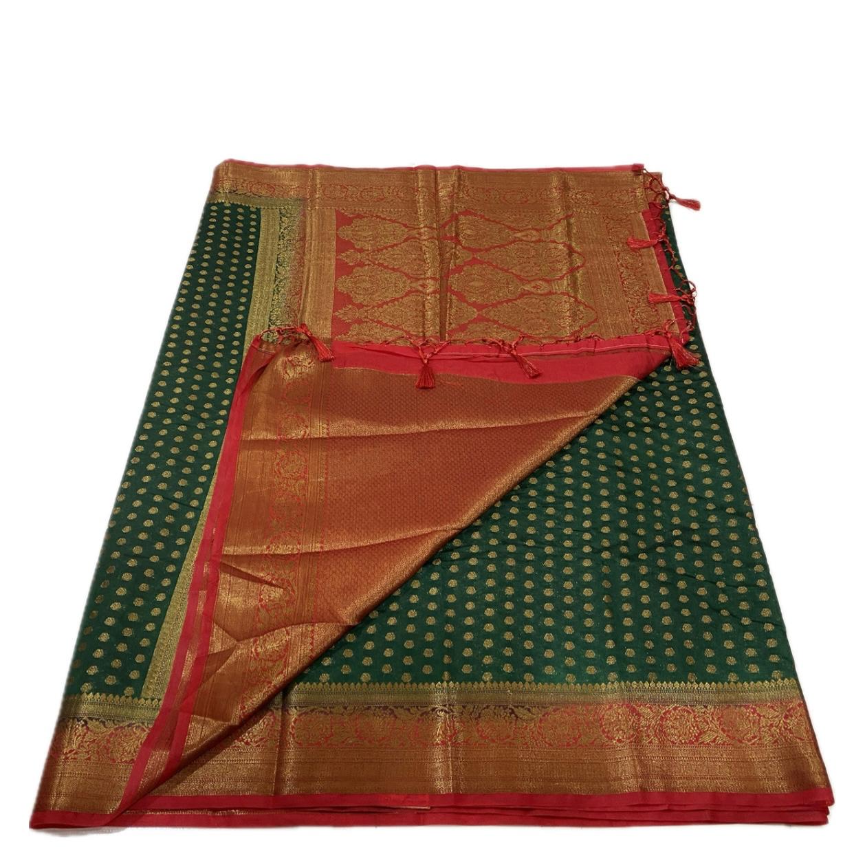 Aami Green Georgette Banarasi Butta Saree with Contrast Border