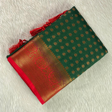Aami Green Georgette Banarasi Butta Saree with Contrast Border