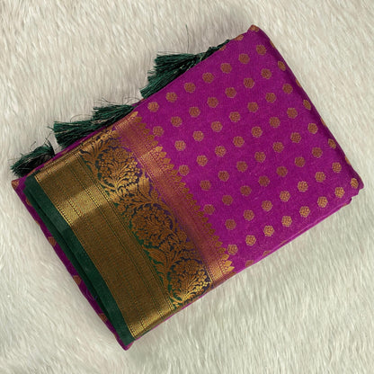 Aami Dark Pink Georgette Banarasi Butta Saree with Contrast Border