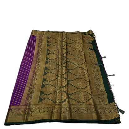 Aami Dark Pink Georgette Banarasi Butta Saree with Contrast Border