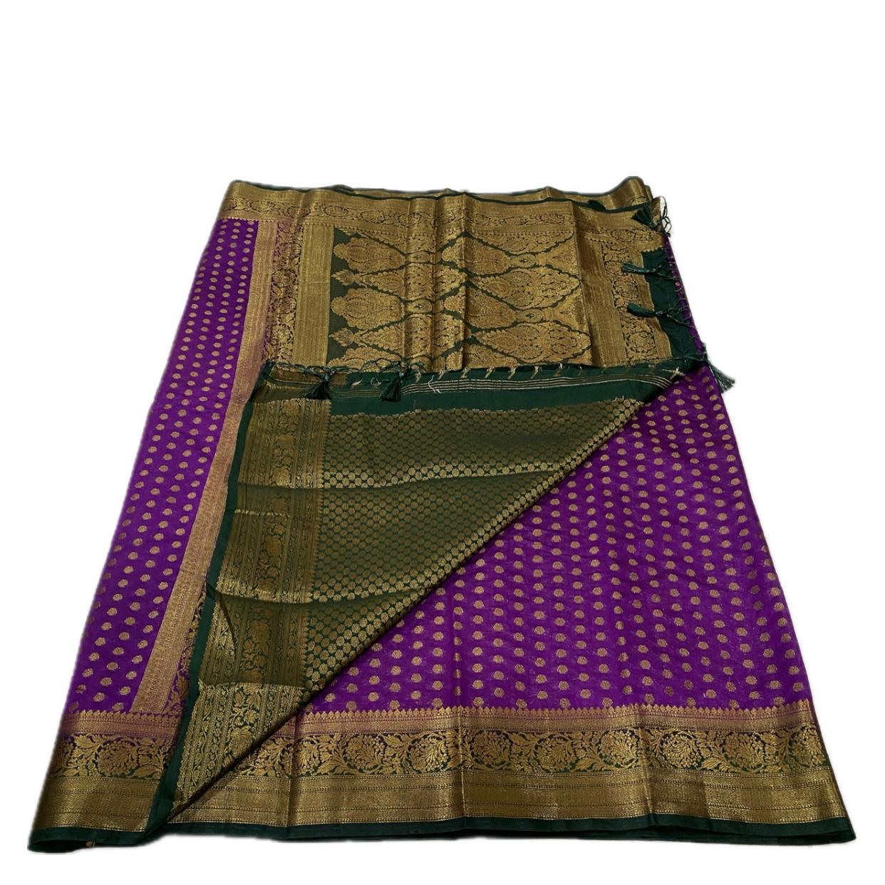 Aami Dark Pink Georgette Banarasi Butta Saree with Contrast Border