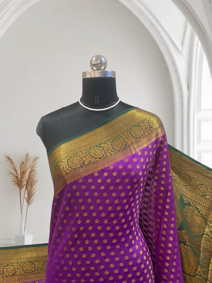 Aami Dark Pink Georgette Banarasi Butta Saree with Contrast Border