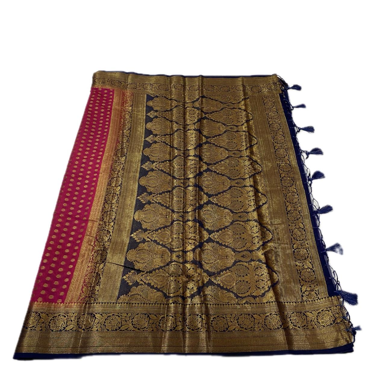Aami Pink Georgette Banarasi Butta Saree in Peach