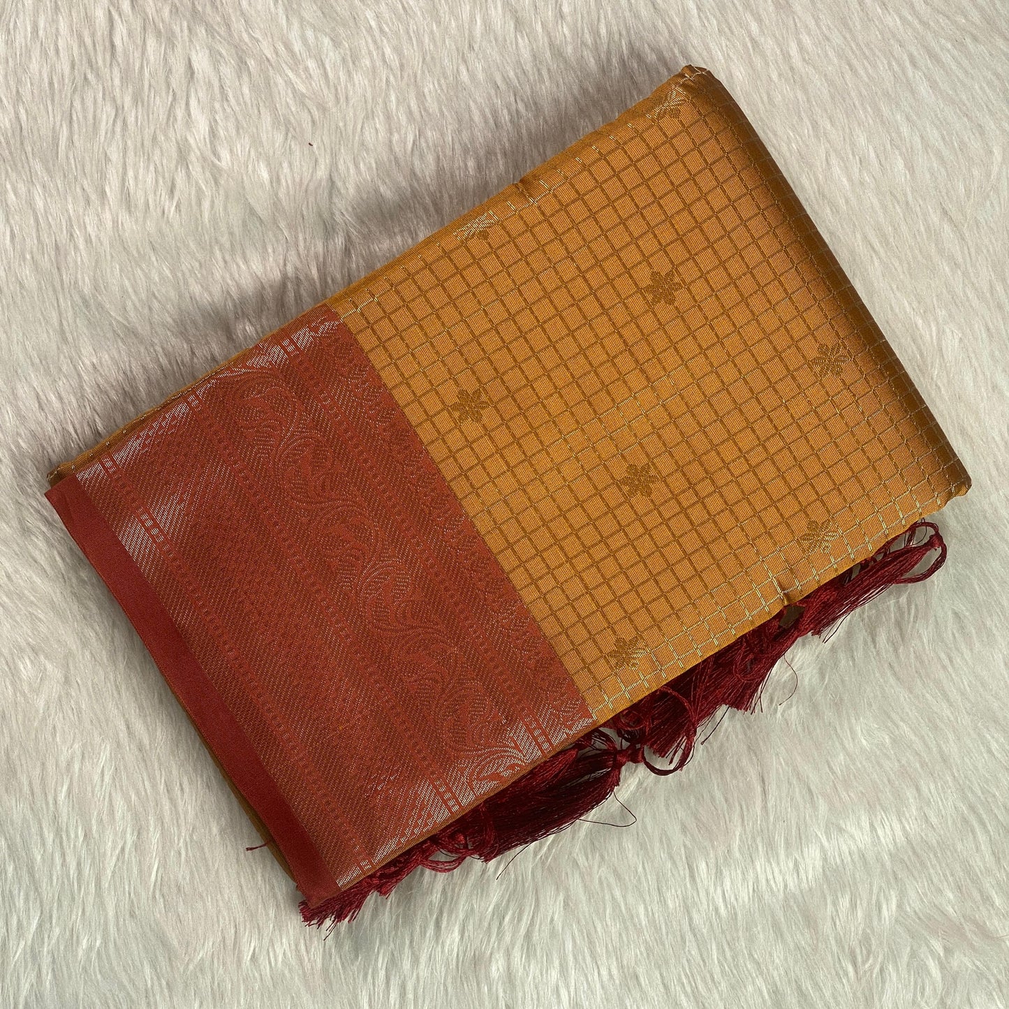 Anamika Semi Silk Checkered Saree in Yellow