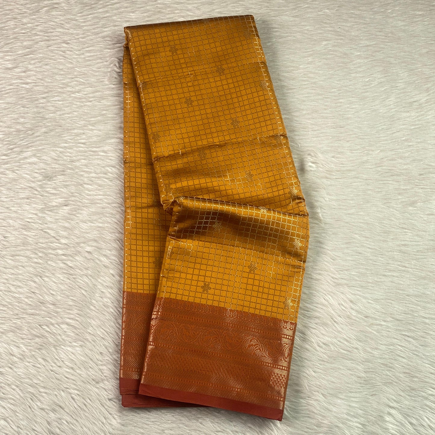 Anamika Semi Silk Checkered Saree in Yellow