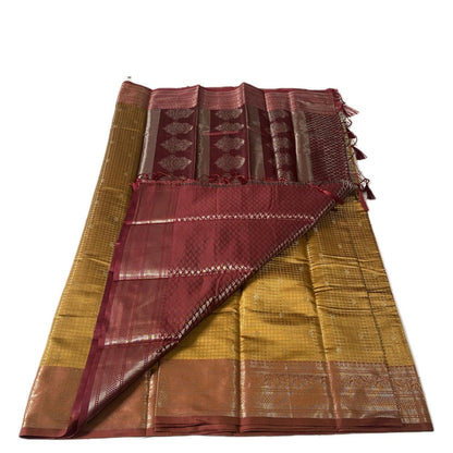 Anamika Semi Silk Checkered Saree in Yellow