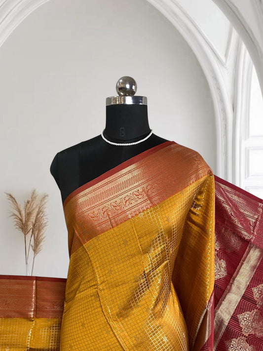 Anamika Semi Silk Checkered Saree in Yellow