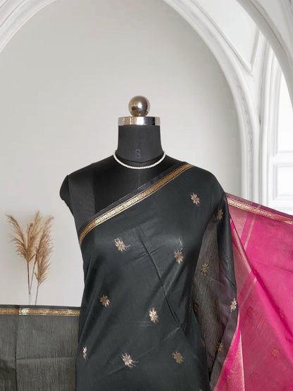 Maheshwari Cotton Double shade Saree Black & Pink