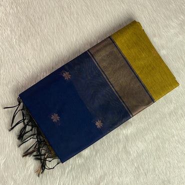 Maheshwari Cotton Double shade Saree Olive & Blue
