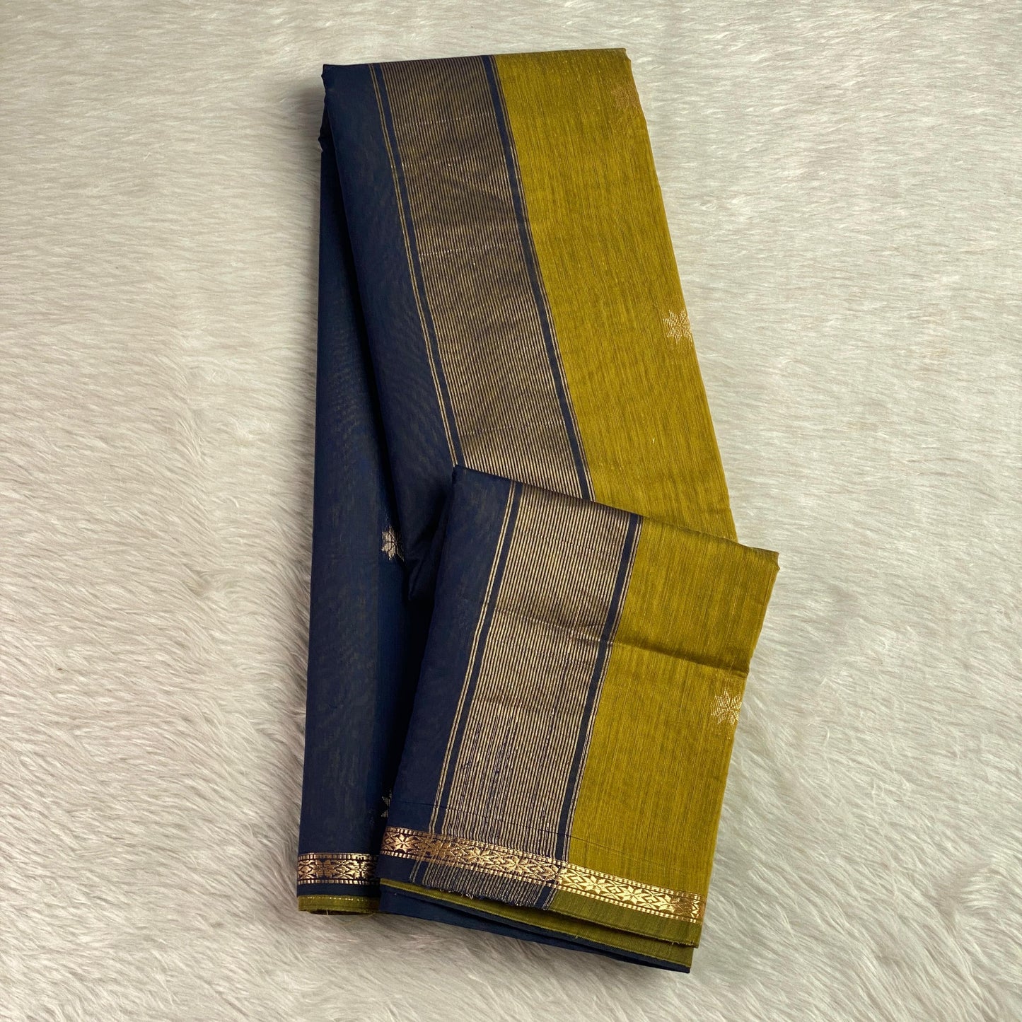 Maheshwari Cotton Double shade Saree Olive & Blue