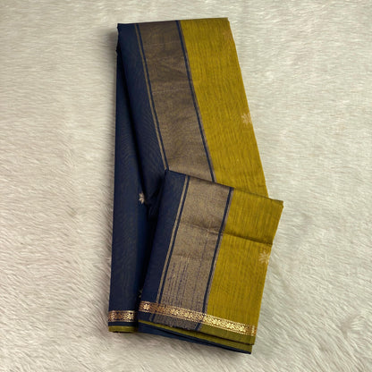 Maheshwari Cotton Double shade Saree Olive & Blue