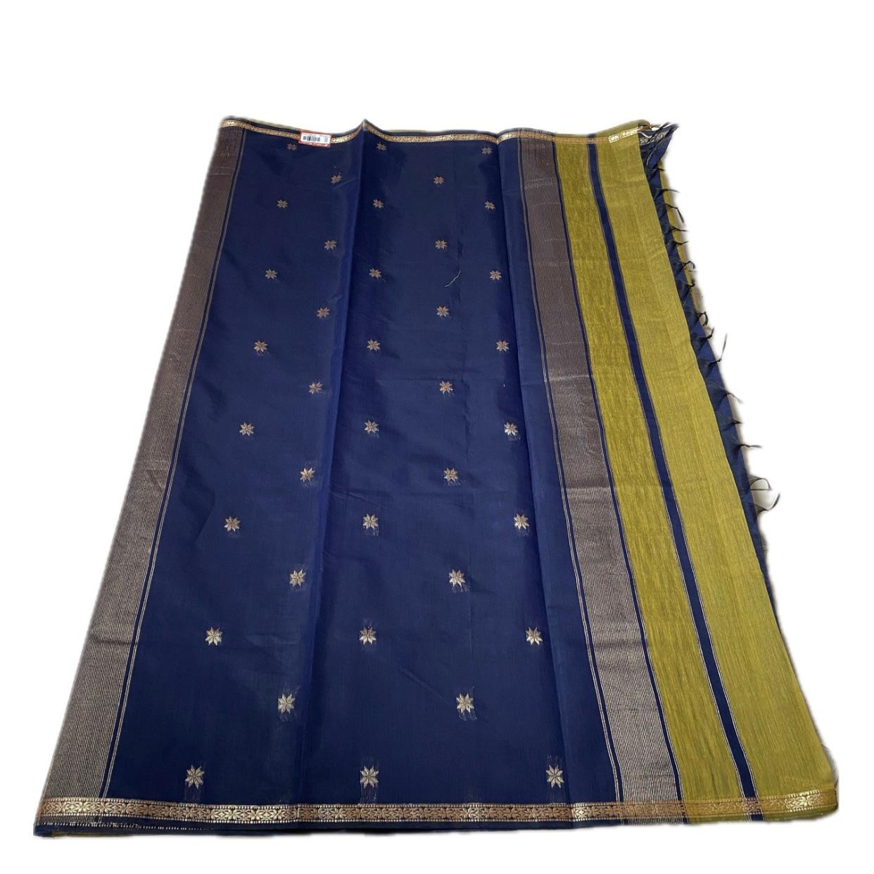 Maheshwari Cotton Double shade Saree Olive & Blue