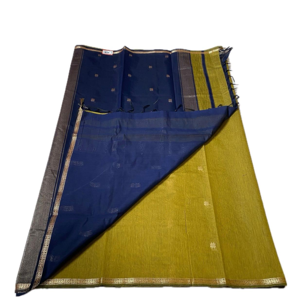 Maheshwari Cotton Double shade Saree Olive & Blue