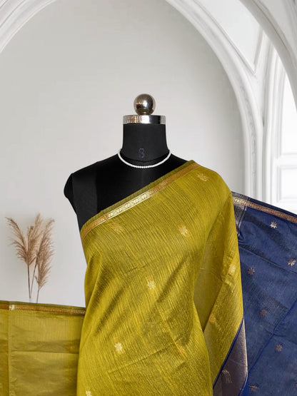 Maheshwari Cotton Double shade Saree Olive & Blue