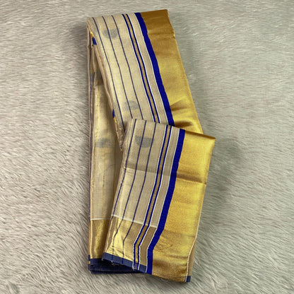 Shobana Uthradam Tissue Kerala Saree with Golden Lines and Butta work Green