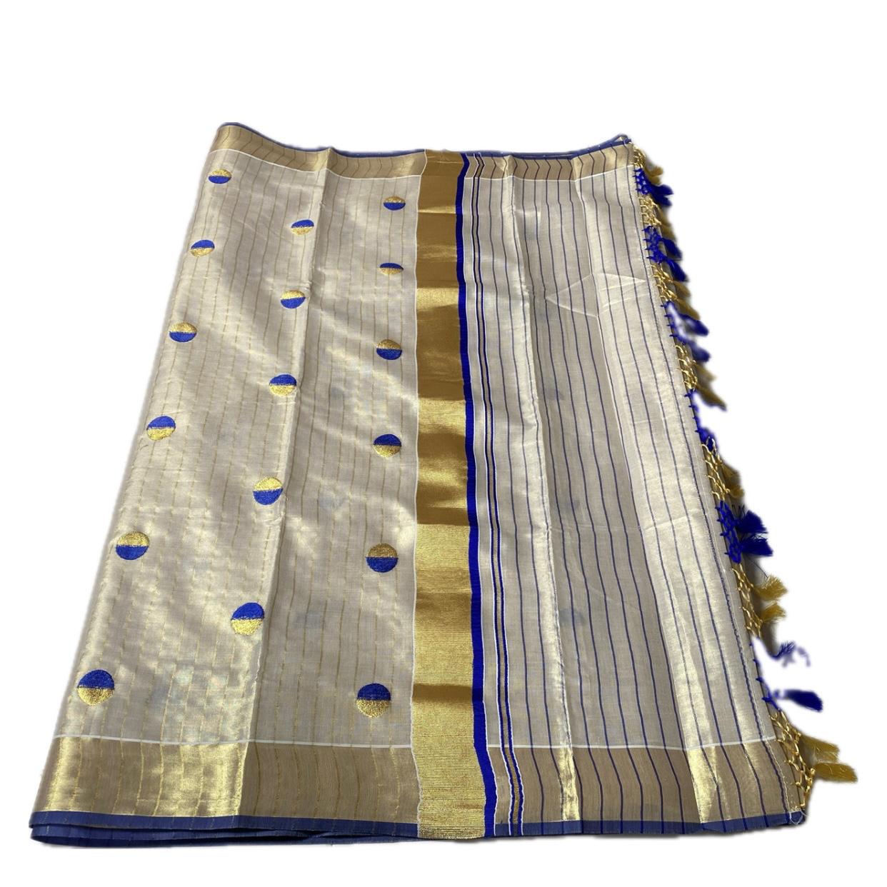 Shobana Uthradam Tissue Kerala Saree with Golden Lines and Butta work Green
