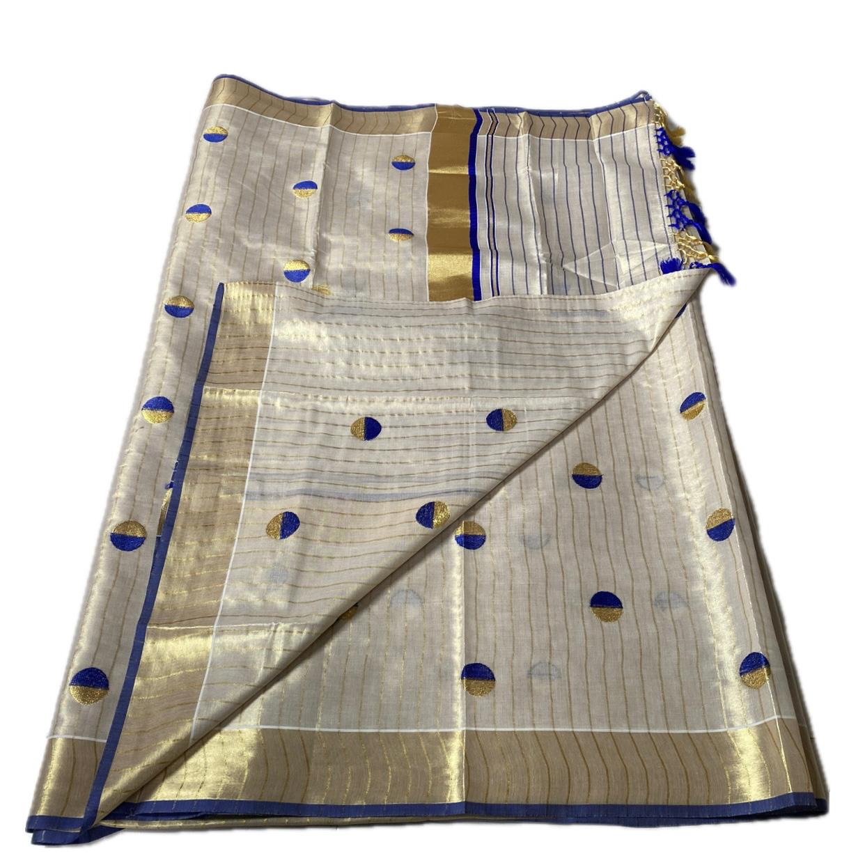 Shobana Uthradam Tissue Kerala Saree with Golden Lines and Butta work Green