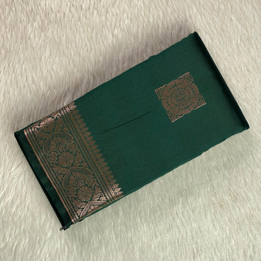 Seetha Soft Silk Sareewith Square Design Dark Green